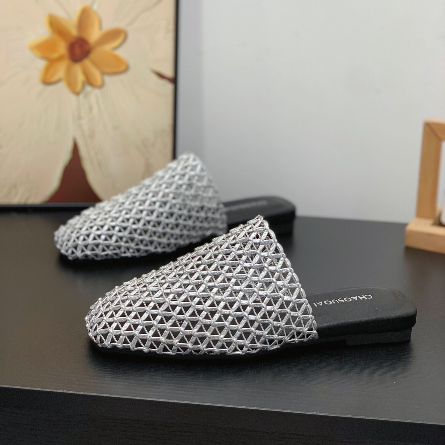 超火镂空编织包头半拖女夏外穿凉拖鞋2026新款一脚蹬透气罗马拖鞋