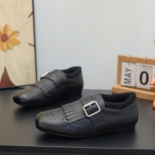 布洛克鞋 复古雕花乐福鞋 女2025冬季 显脚小棉鞋 加绒平底小皮鞋 爆款