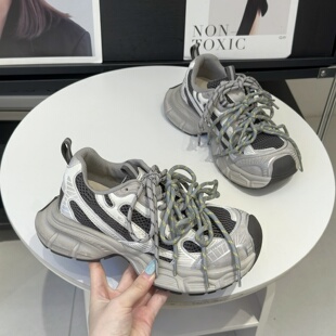 百搭小众绑带高级感休闲鞋 真皮厚底时尚 新款 女2025秋季 炸街老爹鞋