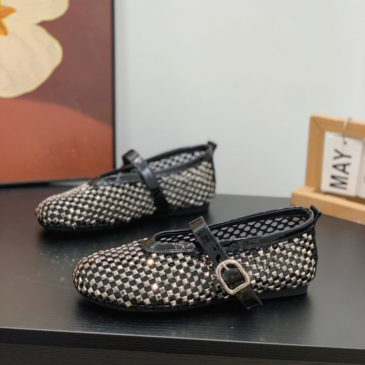 镂空网面时尚贴钻平底浅口单鞋女2026春夏新款复古一字带玛丽珍鞋,女鞋,玛丽珍鞋,淘宝优惠券,粉丝福利购,淘宝优惠卷