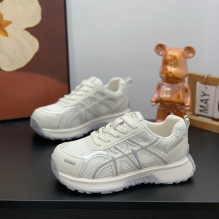 厚底百搭休闲运动鞋 新款 女ins潮2026春季 超火网面透气真皮老爹鞋