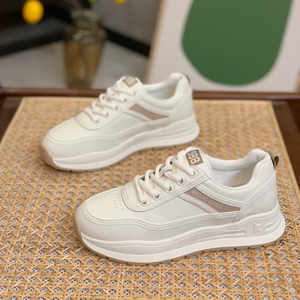 真皮老爹鞋女ins潮2023春秋季新款运动阿甘鞋厚底百搭休闲小白鞋