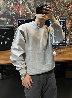 bboy嘻哈加厚美式帽衫超厚old school短宽款西海岸纯色圆领卫衣