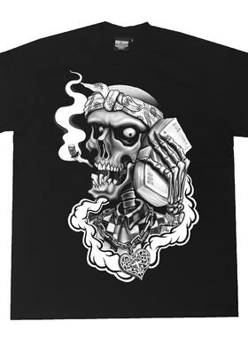 bboy宽松西海岸街头old school重磅hiphop街舞chicano骷髅短袖T恤