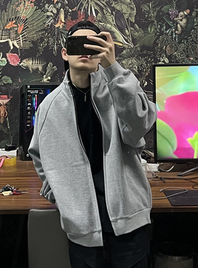 BKDMG 500克拉链立领卫衣西海岸bboy基础简约宽松重磅hiphop外套