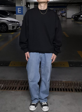 bboy宽松西海岸old school重磅hiphop美式小领口打底纯色内搭长袖