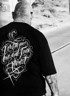 bboy宽松嘻哈hiphop复古old school西海岸t恤 简约重磅加厚短袖