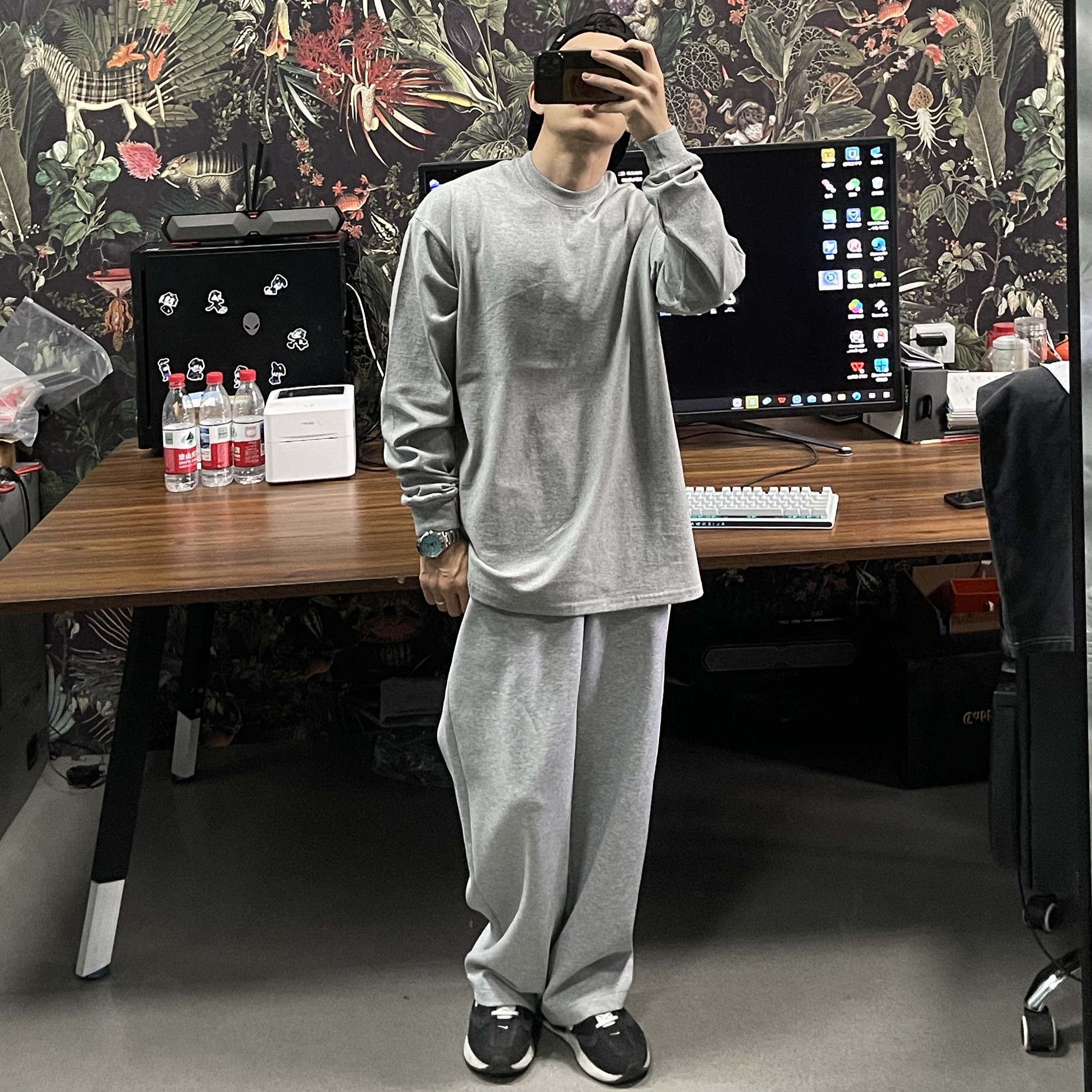 300克重磅粗纹理加厚长袖纯色