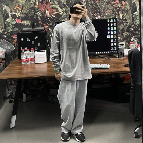 300克重磅粗纹理加厚长袖纯色