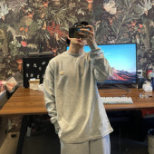 bboy 打底 加厚纯色长袖 380克 小领口嘻哈布标复古肌理感t恤