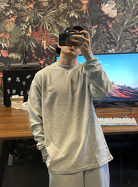 bboy 380克 小领口嘻哈布标复古肌理感t恤 加厚纯色长袖打底