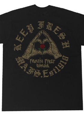 bboy大码街头old school重磅hiphop街舞美式原创小领口短袖T恤