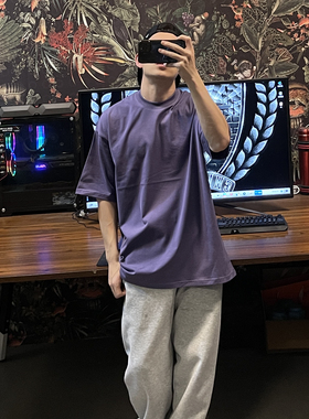 bboy 285克 重磅嘻哈hiphop复古纯色t恤 西海岸小领口纯色短袖