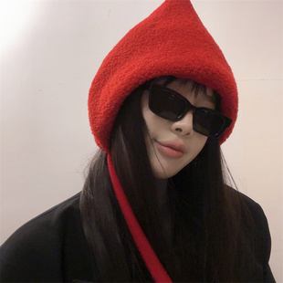 秋冬可爱巫女小红帽子女羊毛毡小女孩护耳保暖韩版可爱骑车羊羔毛