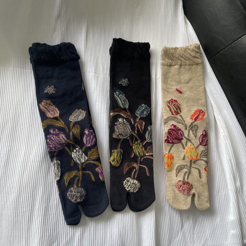 审美一绝~日系绍和风花朵分趾袜棉质感两指袜猪蹄鞋袜 tabi socks