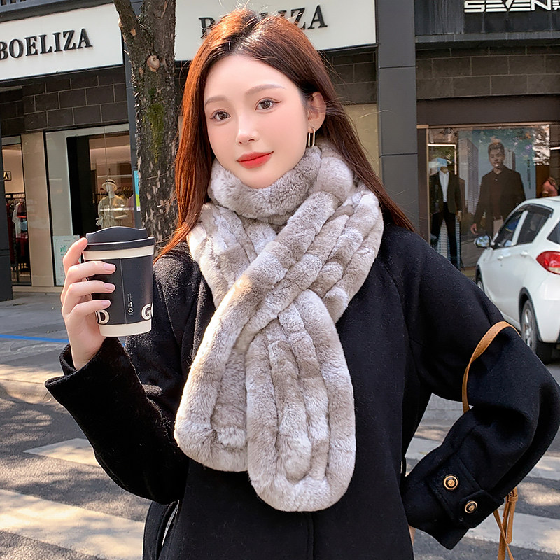 獭兔毛围巾女秋冬长款保暖双面皮草围脖加厚真毛气质披肩毛毛领子