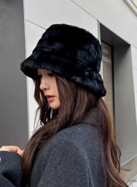 逛街渔夫帽女水貂毛百搭大檐秋冬