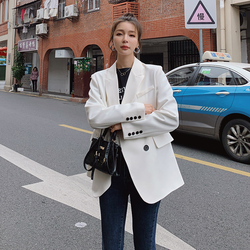 chic西装外套小个子女2025新款春秋韩版双排扣宽松高级时尚小西服,女装西装,浙宝088