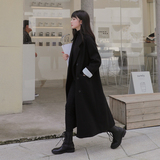 赫本风韩版宽松黑色毛呢外套女中长款秋冬新款加厚过膝呢子大衣潮，女装毛呢外套，浙宝088