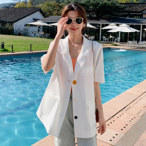 韩版宽松白色短袖西装外套女春夏薄款2025新款韩系chic气质小西服图片
