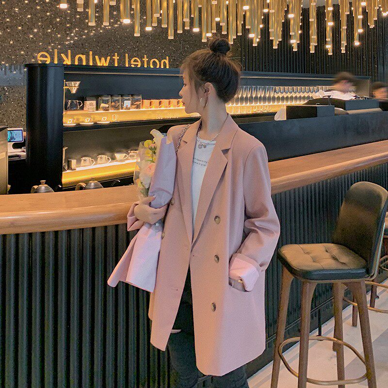 现货X979P110k168双排扣小西装外套西装领粉色女春秋季新，女装西装，浙宝088