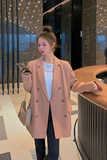 休闲粉色小西装外套女春秋2025年新款春装漂亮双排扣气质宽松西服，女装西装，浙宝088