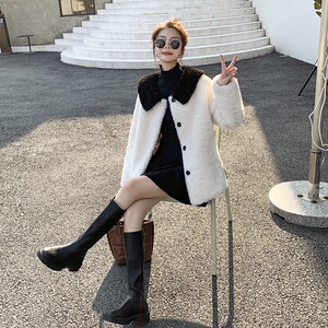 出货中 M217P175k268冬装羊羔毛撞色拼接短款外套加厚图片