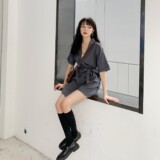 高级感炸街灰色西装连体裤女春夏2025年新款薄款连身衣高腰短裤潮，女装连体裤，浙宝088