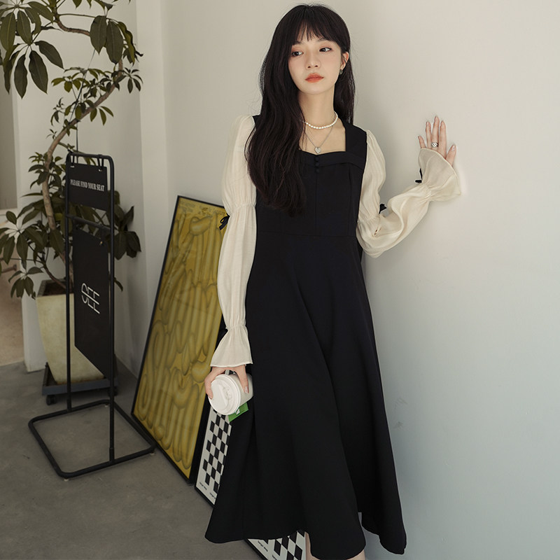 新现货M128P115K1682024秋装新款撞色蝴蝶结早秋收腰连衣裙,女装连衣裙,浙宝088