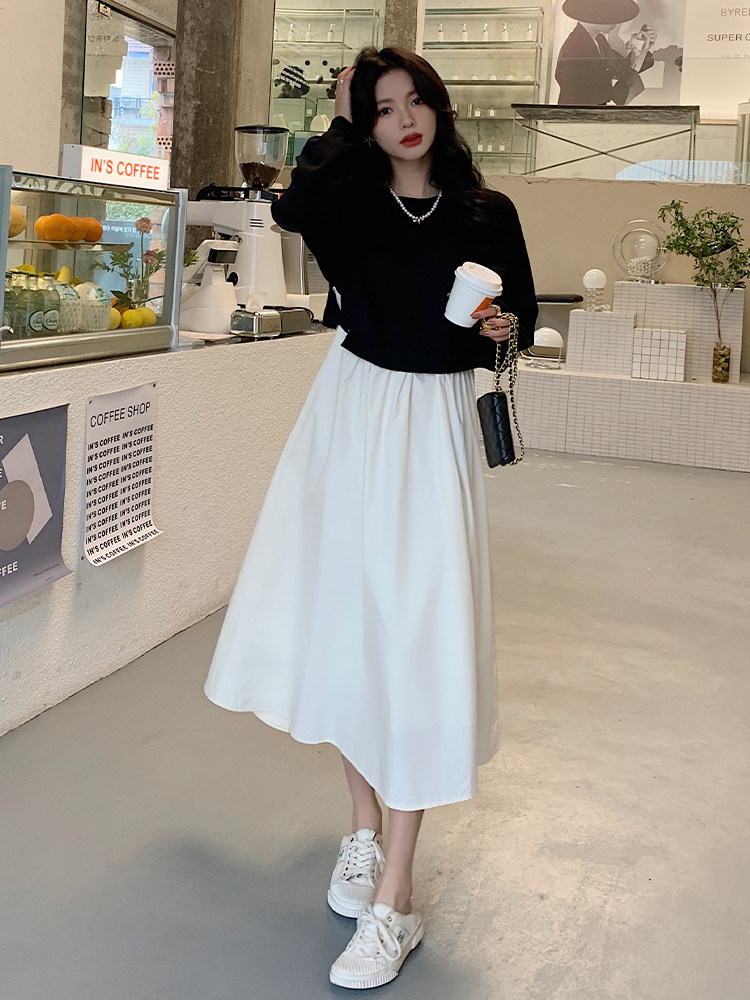 韩版时尚复古甜美气质连衣裙女款宽松显瘦2025春秋新款撞色拼接裙,女装连衣裙,浙宝088