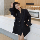 黑色小香风西装外套女2025春秋新款高级感大码双排扣气质休闲西服，女装西装，浙宝088