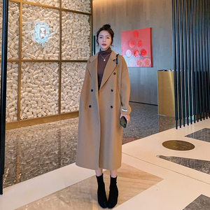 2021秋冬新款简约百搭毛呢外套女中长款韩版时尚过膝气质呢子大衣图片