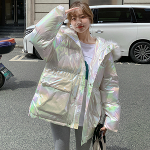 现货M015P275K398  主推90绒亮面大毛领羽绒服外套面包服连帽图片