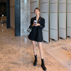 法式高级感黑色西装女春秋2025年新款爆款百褶裙小西服图片