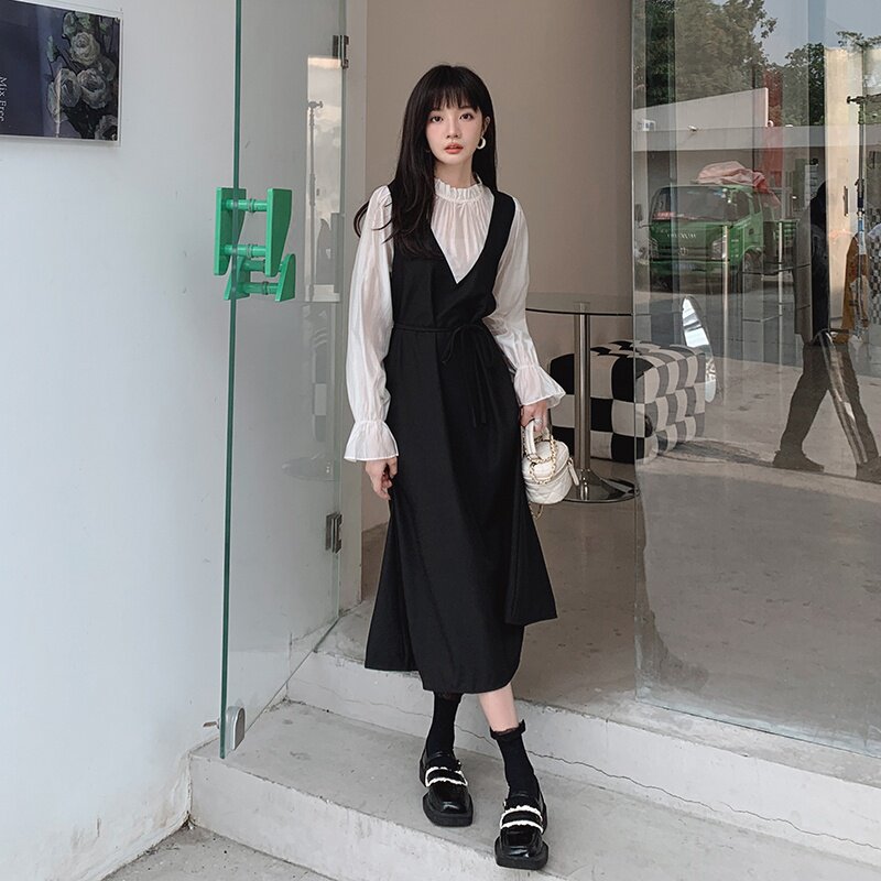 现货M157P115K1682024春秋装新款假两件拼接撞色连衣裙,女装连衣裙,浙宝088