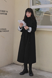 赫本风韩版宽松黑色毛呢外套女中长款秋冬新款加厚过膝呢子大衣潮，女装毛呢外套，浙宝088