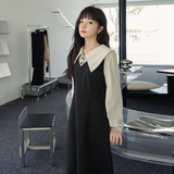 现货M127P115K1682024春秋装撞色拼接长袖花边连衣裙，女装连衣裙，浙宝088