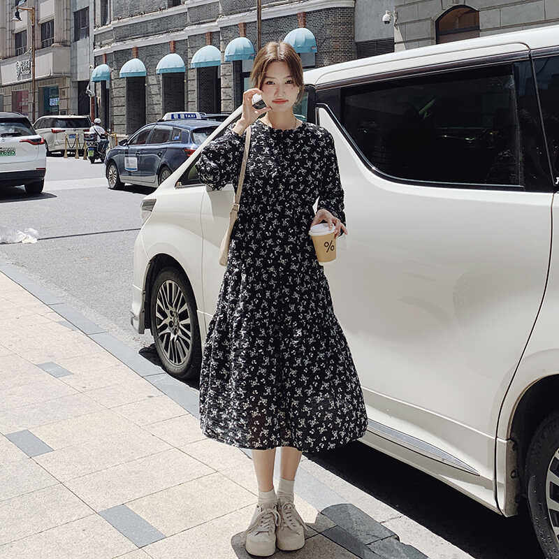 现货M669P105K1582024春秋装长款高品质中长款碎花连衣裙,女装连衣裙,浙宝088