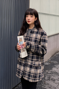 现货X879P120K188   2022冬装新款格子毛呢小西装外套图片