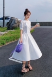 X1009P90K1482021夏装新款白色大口袋连衣裙，女装连衣裙，浙宝088