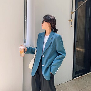 现货X816 P105 K168 春秋装新款条纹里布撞色小西装外套女图片