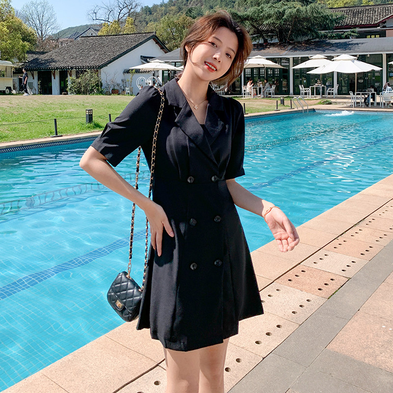 高级感炸街西装连衣裙女春夏2025年新款女装御姐轻熟风气质小黑裙图片