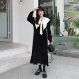 现货M158P115K1682024秋装新款撞色蝴蝶结秋冬宽松连衣裙，女装连衣裙，浙宝088