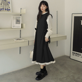 美拉德棕色连衣裙女春秋2025新款超火好看高级小众长裙假两件套装，女装连衣裙，浙宝088