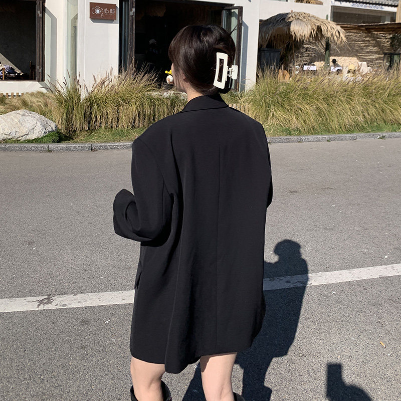 黑色西装外套女春秋2025新款高级感设计小众气质垫肩宽松撞色西服,女装西装,浙宝088