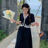 现货M532P115K1682024夏装长款拼接中长款撞色连衣裙，女装连衣裙，浙宝088