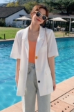 韩版宽松白色短袖西装外套女春夏薄款2025新款韩系chic气质小西服，女装西装，浙宝088
