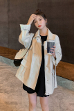 现货X977P145K198春秋新款短款皮衣袖口条纹撞色外套女2色，女装皮衣，浙宝088