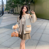 高级气质感白色拼接小香风短外套女春秋超火好看高级小众夹克上衣，女装短外套，浙宝088