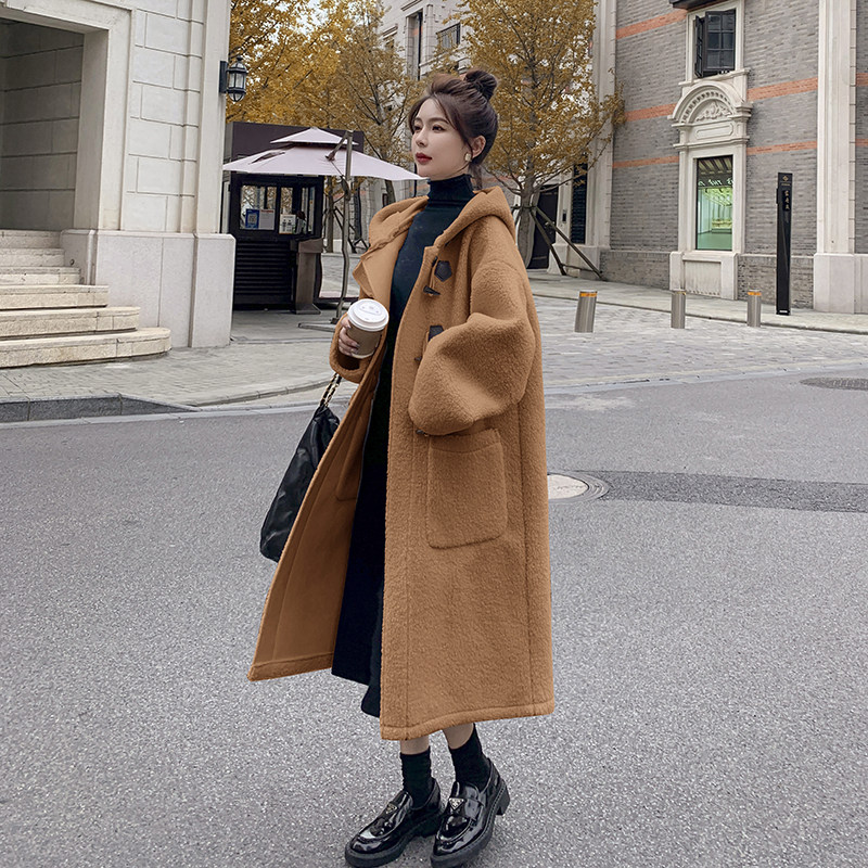 出货M205P185K2782022冬装羊羔毛连帽外套中长款大衣,女装毛呢外套,浙宝088